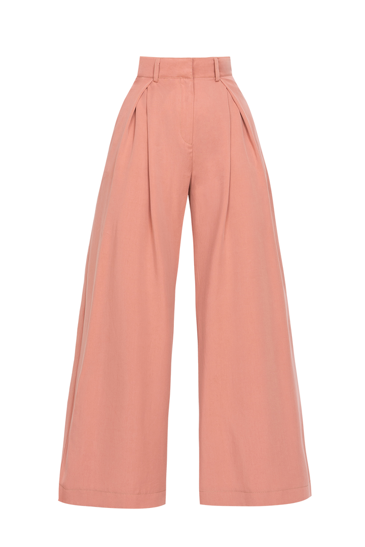 POWDER LOOSE-FIT LYOCELL PANTS WITH PLEATS - ESSENTIALS JIORO СВОБОДЕН ПАНТАЛОН ОТ ЛИОСЕЛ В ЦВЯТ ПУДРА - ESSENTIALS JIORO