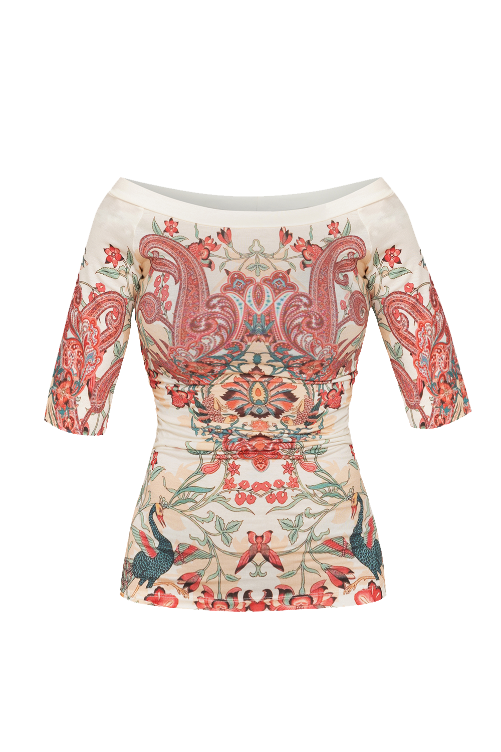 VISCOSE TOP WITH OFF-SHOULDER NECKLINE - PAISLEY RED JIORO ТОП ОТ ВИСКОЗА С ПАДНАЛИ РАМЕНА - PAISLEY RED JIORO