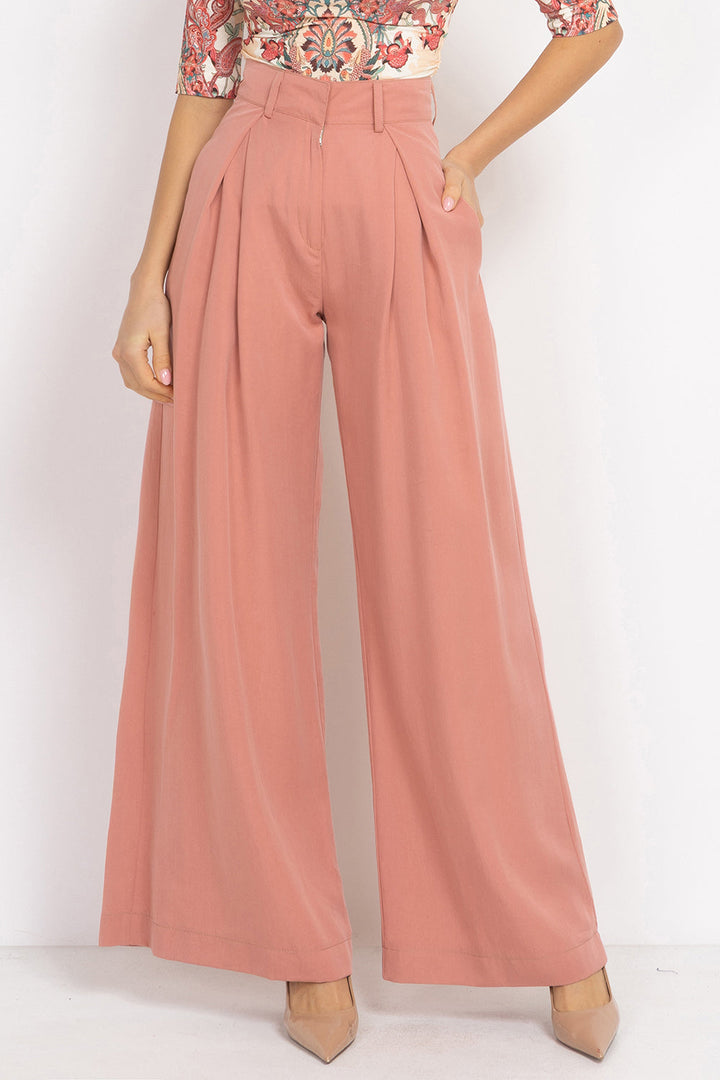 POWDER LOOSE-FIT LYOCELL PANTS WITH PLEATS - ESSENTIALS JIORO СВОБОДЕН ПАНТАЛОН ОТ ЛИОСЕЛ В ЦВЯТ ПУДРА - ESSENTIALS JIORO