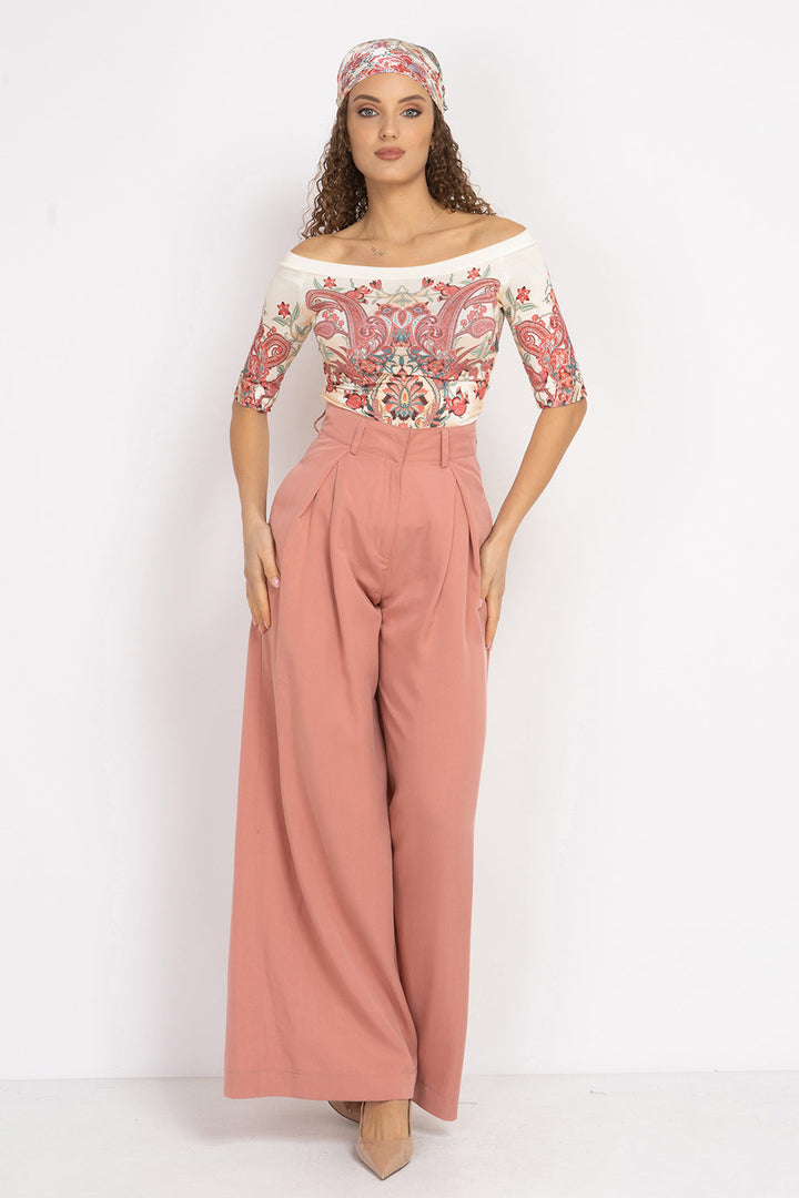 VISCOSE TOP WITH OFF-SHOULDER NECKLINE - PAISLEY RED JIORO ТОП ОТ ВИСКОЗА С ПАДНАЛИ РАМЕНА - PAISLEY RED JIORO