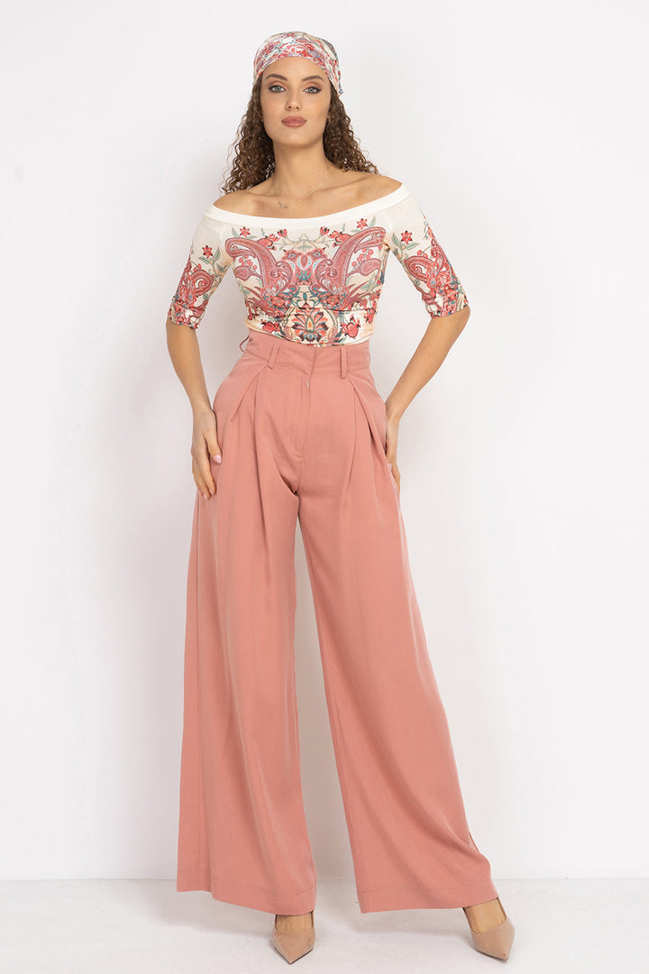 VISCOSE TOP WITH OFF-SHOULDER NECKLINE - PAISLEY RED JIORO ТОП ОТ ВИСКОЗА С ПАДНАЛИ РАМЕНА - PAISLEY RED JIORO