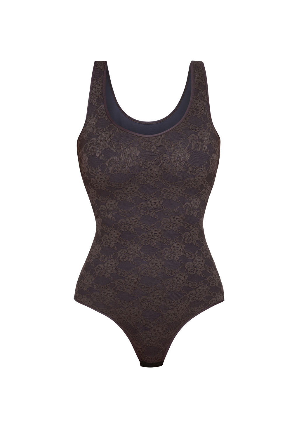 LACE BODYSUIT WITH DEEP SCOOP NECKLINE ESPRESSO - ESSENTIALS JIORO ДАНТЕЛЕНО БОДИ ПОТНИК С ДЪЛБОКО ОВАЛНО ДЕКОЛТЕ - ESSENTIALS JIORO