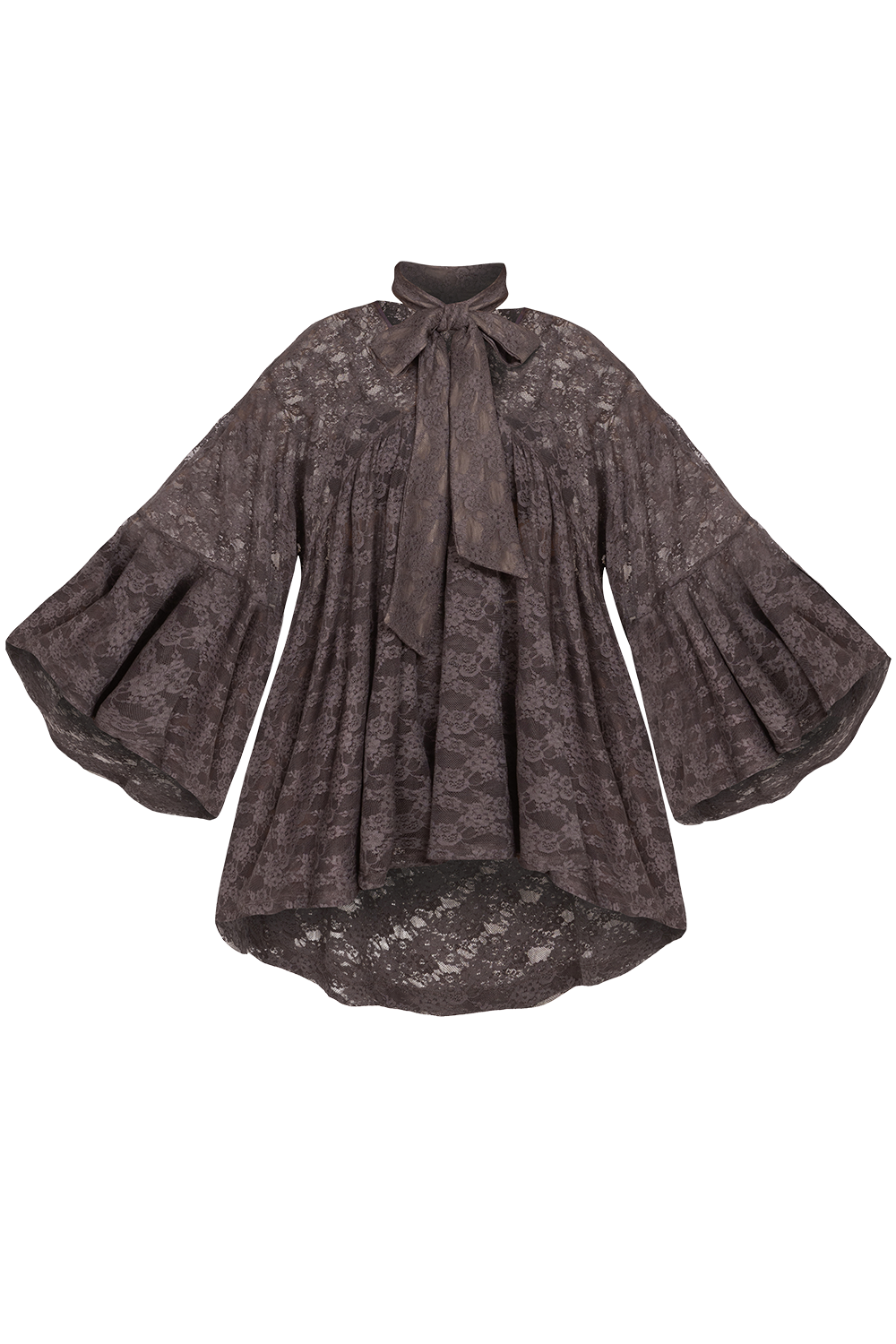 ASYMMETRIC LACE TUNIC WITH GATHERED DETAILS ESPRESSO - ESSENTIALS
