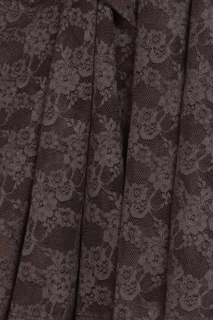 ASYMMETRIC LACE TUNIC WITH GATHERED DETAILS ESPRESSO - ESSENTIALS JIORO АСИМЕТРИЧНА ДАНТЕЛЕНА ТУНИКА С НАБОРИ В ЕСПРЕСО – ESSENTIALS JIORO