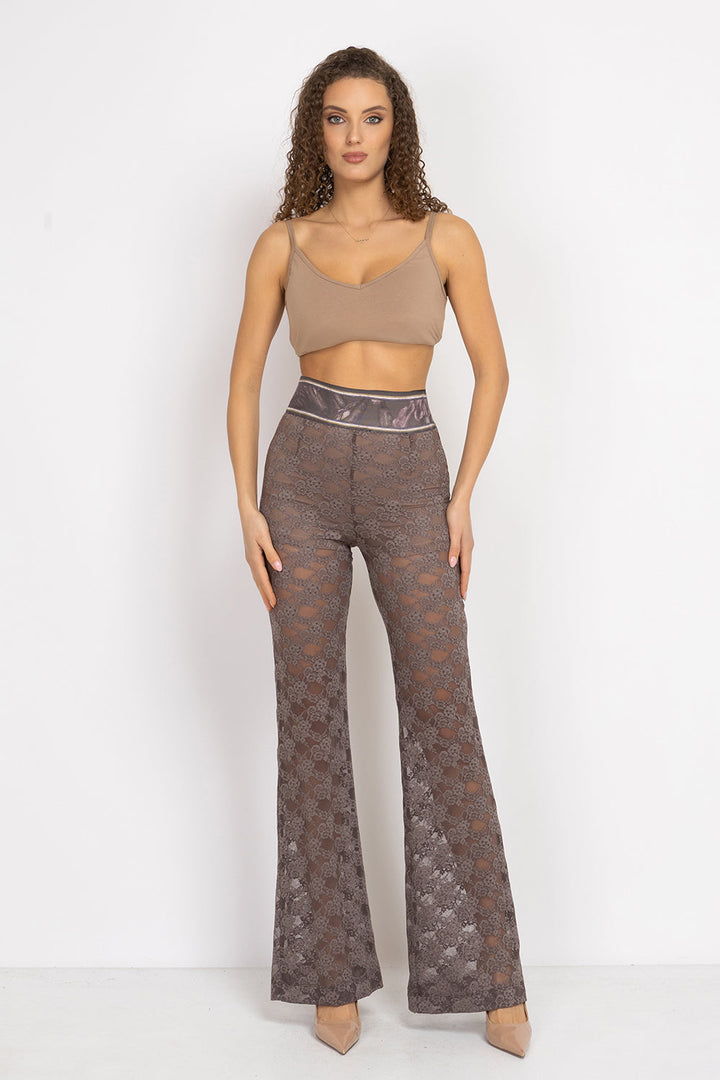 MOCHA LACE CHARLESTON PANTS WITH SEPARATE COTTON SHORTS LINING - ESSENTIALS JIORO ЧАРЛСТОН ПАНТАЛОН ОТ ДАНТЕЛА В МОКА С ОТДЕЛНИ ПАМУЧНИ ПАНТАЛОНКИ - ESSENTIALS JIORO