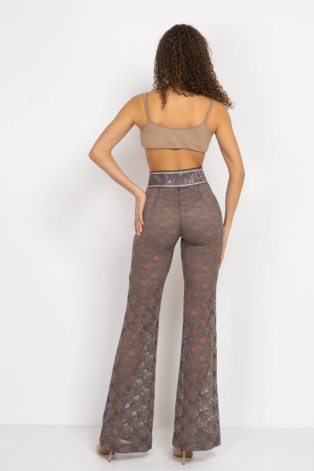 MOCHA LACE CHARLESTON PANTS WITH SEPARATE COTTON SHORTS LINING - ESSENTIALS JIORO ЧАРЛСТОН ПАНТАЛОН ОТ ДАНТЕЛА В МОКА С ОТДЕЛНИ ПАМУЧНИ ПАНТАЛОНКИ - ESSENTIALS JIORO