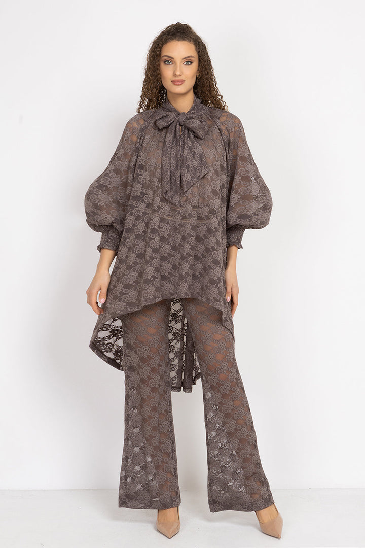 MOCHA LACE CHARLESTON PANTS WITH SEPARATE COTTON SHORTS LINING - ESSENTIALS JIORO ЧАРЛСТОН ПАНТАЛОН ОТ ДАНТЕЛА В МОКА С ОТДЕЛНИ ПАМУЧНИ ПАНТАЛОНКИ - ESSENTIALS JIORO