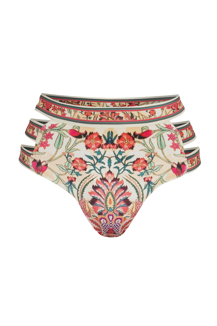 VELVET BIKINI-STYLE BOTTOM - PAISLEY RED