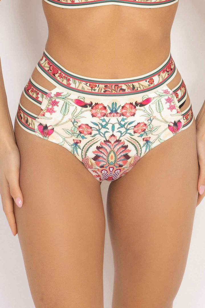VELVET BIKINI-STYLE BOTTOM - PAISLEY RED