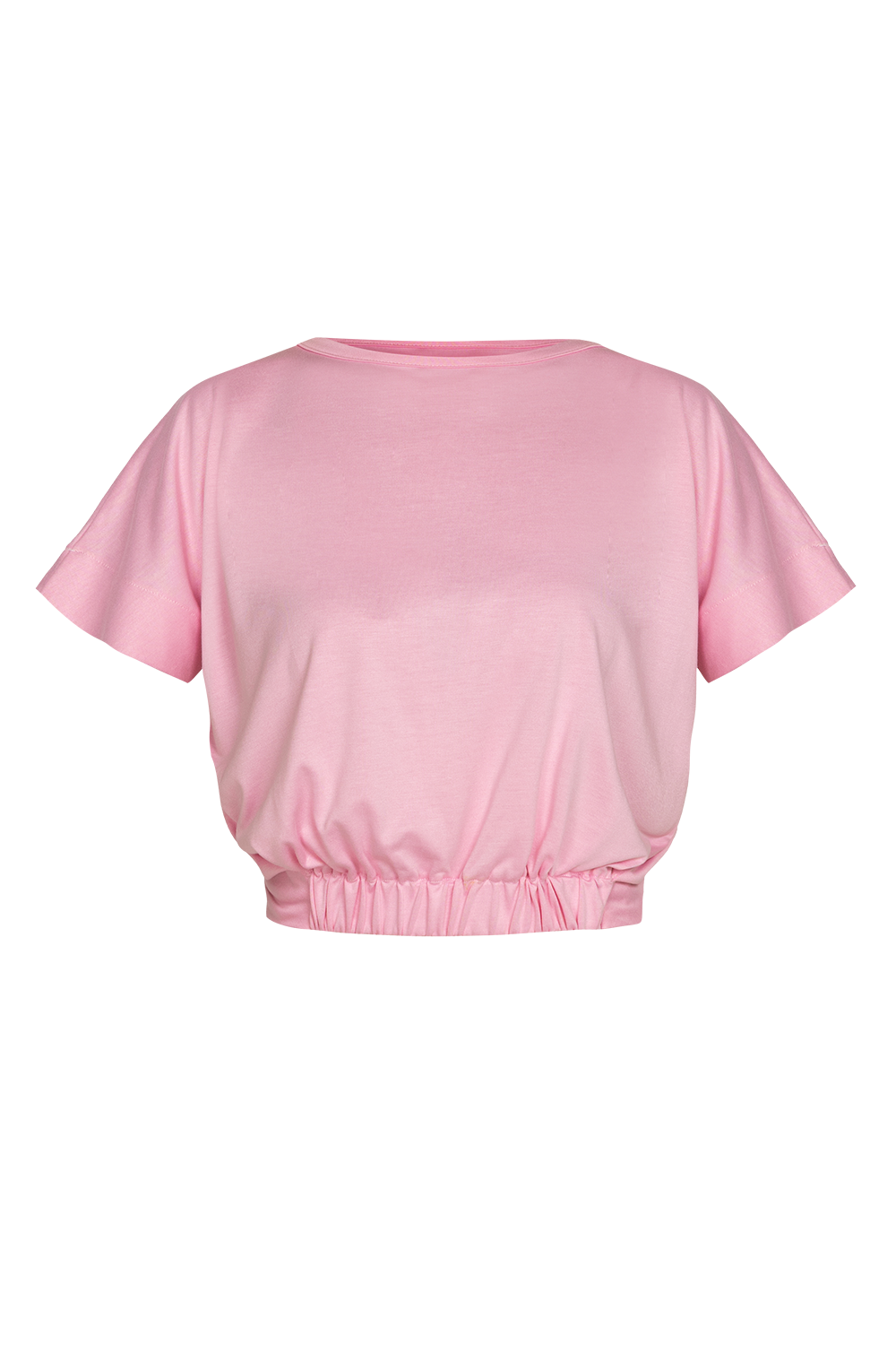 BABY PINK MODAL JERSEY CROPPED TOP WITH KNOT AND GATHERS – ESSENTIALS JIORO МУЛТИФУНКЦИОНАЛЕН РОЗОВ КРОП ТОП ОТ МОДАЛ С НАБОР - ESSENTIALS JIORO