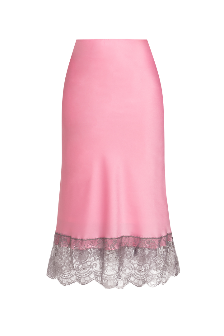 FLARED PINK SKIRT WITH LACE TRIM IN WHITE BLUE - ESSENTIALS