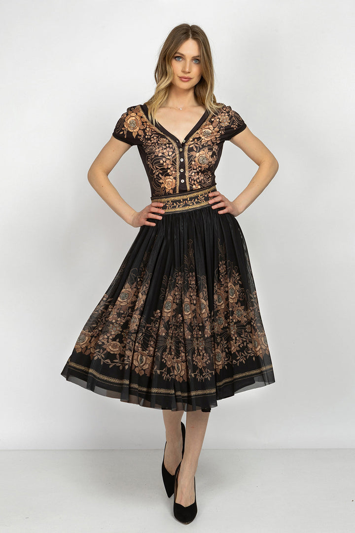 BASIC TOP WITH DEEP V-NECK AND BUTTONS - GOLDEN ROSES JIORO БЛУЗА С V-ДЕКОЛТЕ - GOLDEN ROSES JIORO