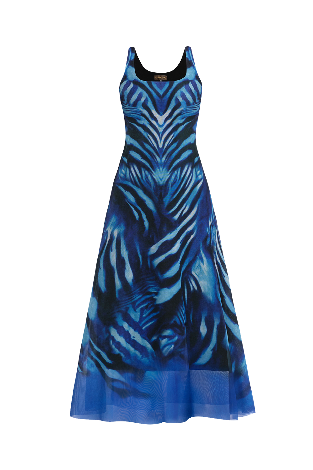 SLEEVELESS LONG MESH DRESS WITH SOFT MODAL LINING - SHADES OF BLUE JIORO ДЪЛГА РОКЛЯ ОТ МРЕЖА БЕЗ РЪКАВИ С ПОДПЛАТА ОТ МОДАЛ - SHADES OF BLUE JIORO
