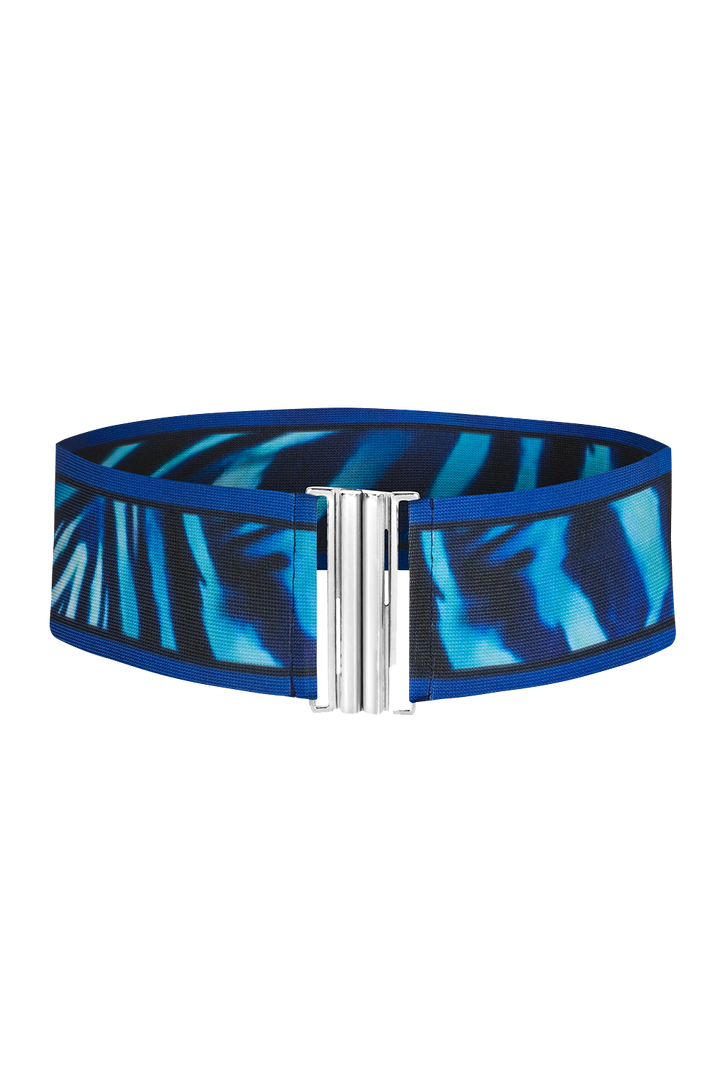 WIDE ELASTIC BELT WITH METAL BUCKLE - SHADES OF BLUE