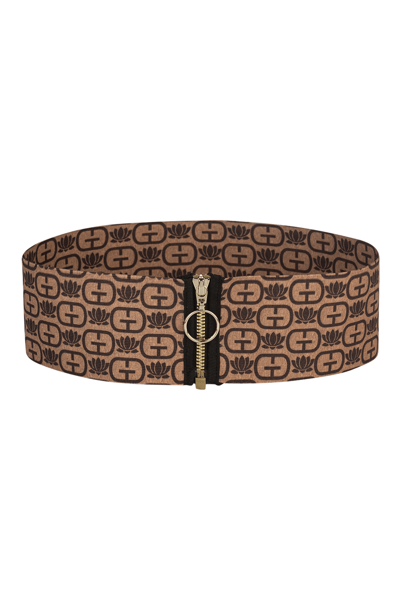WIDE ELASTIC BELT WITH ZIPPER - MOCHA MOUSSE LOGO - Fashion Roots