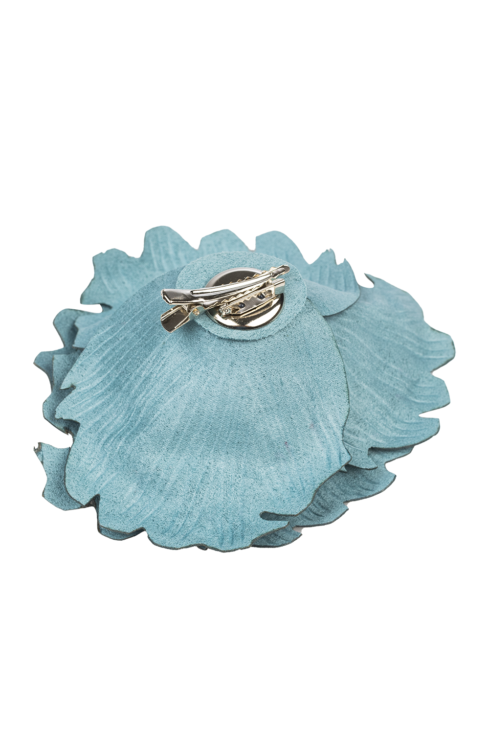 SMALL SUEDE-LOOK BLUE ROSE BROOCH