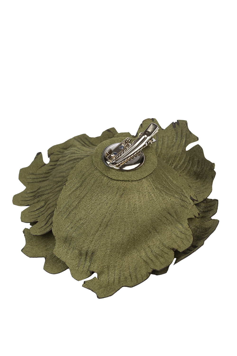 MEDIUM SUEDE-LOOK GREEN ROSE BROOCH