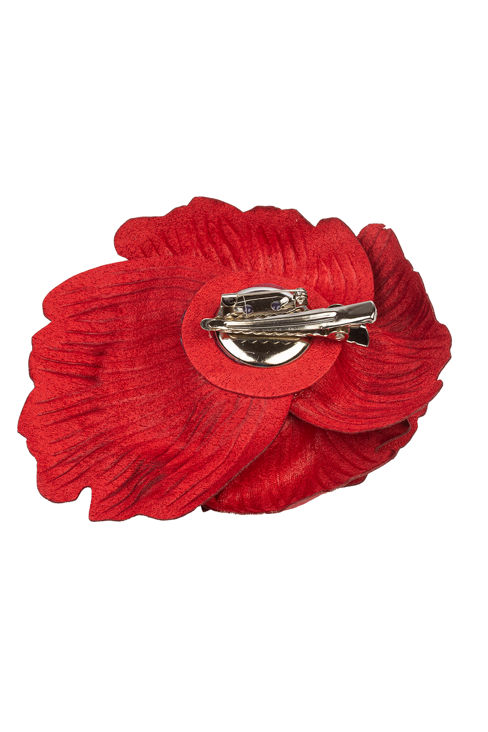 MEDIUM SUEDE-LOOK RED ROSE BROOCH