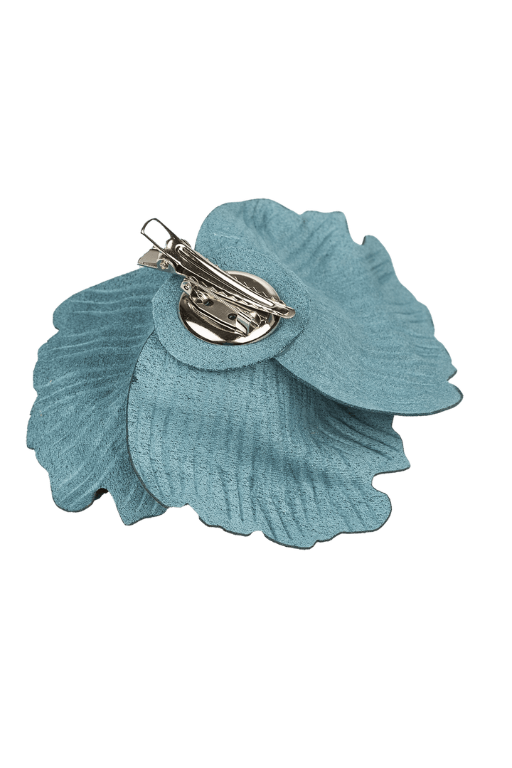 MEDIUM SUEDE-LOOK AZUR BLUE ROSE BROOCH - Fashion Roots