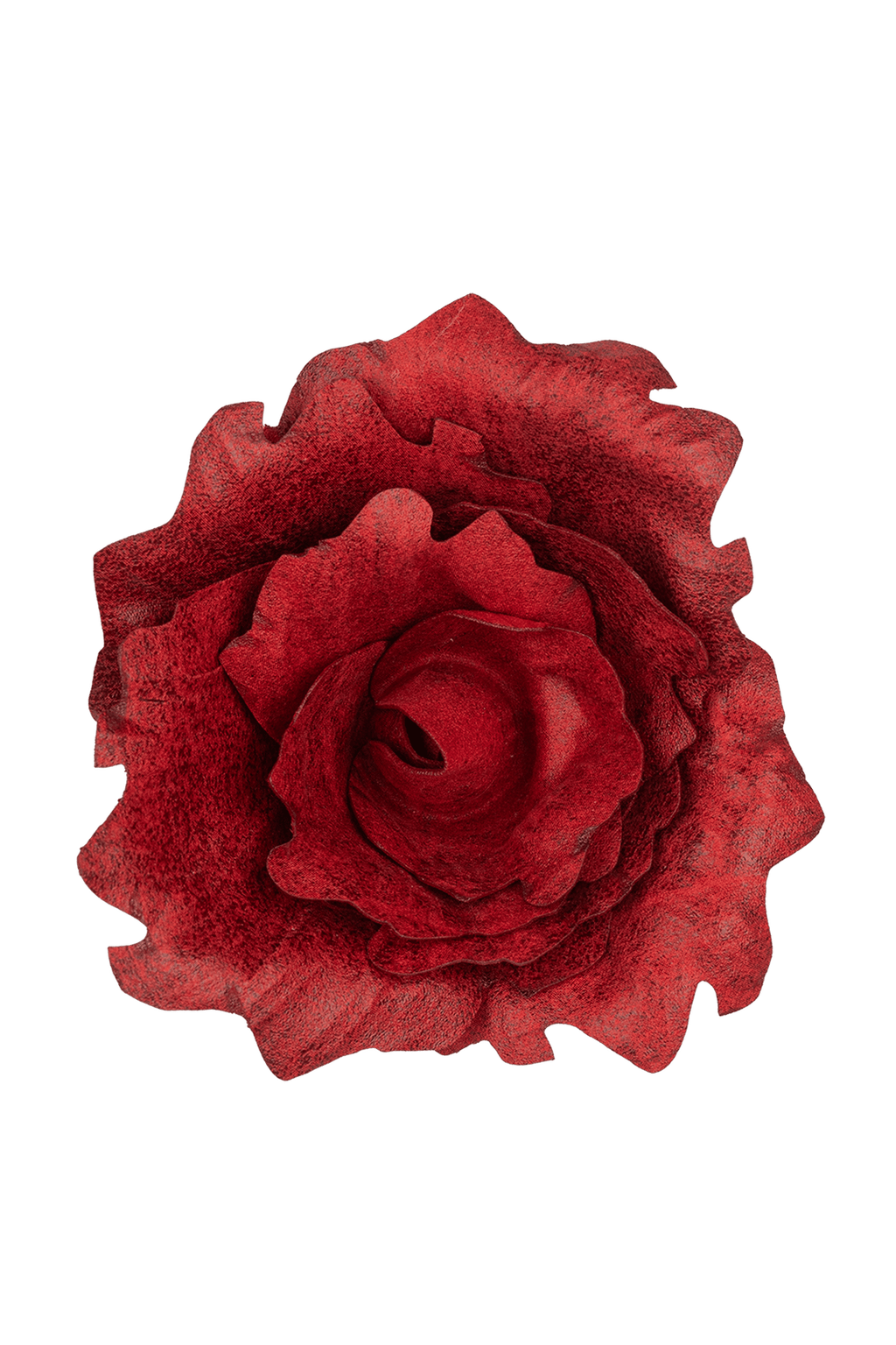 MEDIUM SUEDE-LOOK RED ROSE BROOCH JIORO РЪЧНО ИЗРАБОТЕНА БРОШКА ОТ ВЕЛУР СРЕДНО ЦВЕТЕ В ЧЕРВЕНО JIORO