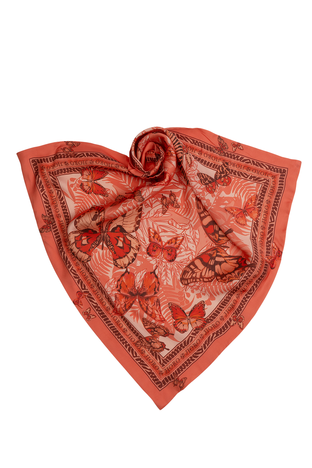 SQUARE VISCOSE HEADSCARF - PAPAYA BUTTERFLIES JIORO КВАДРАТНА КЪРПА ЗА ГЛАВА ОТ ВИСКОЗА - PAPAYA BUTTERFLIES JIORO