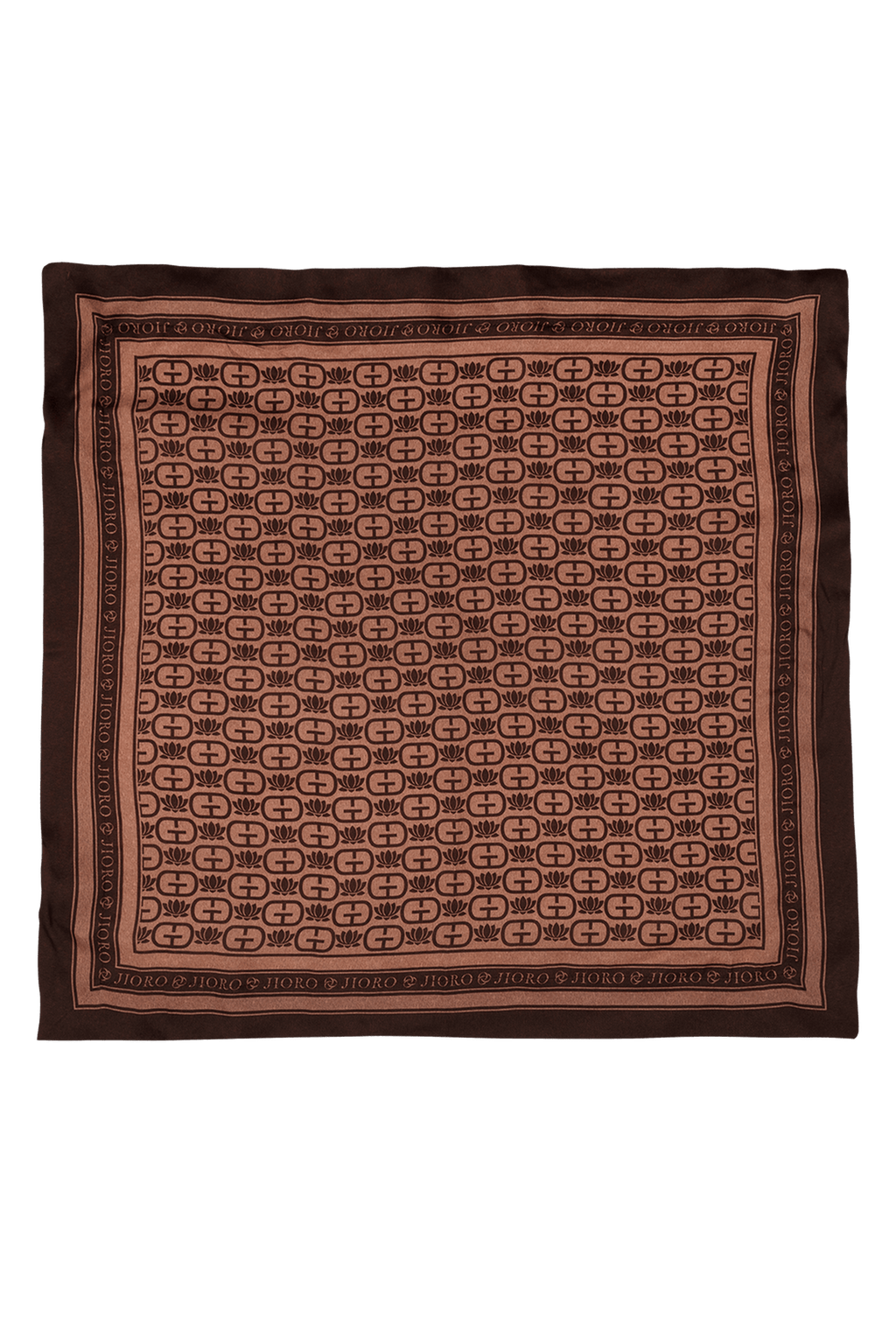 SQUARE VISCOSE HEADSCARF - MOCHA MOUSSE LOGO JIORO КВАДРАТНА КЪРПА ЗА ГЛАВА ОТ ВИСКОЗА – MOCHA MOUSSE LOGO JIORO