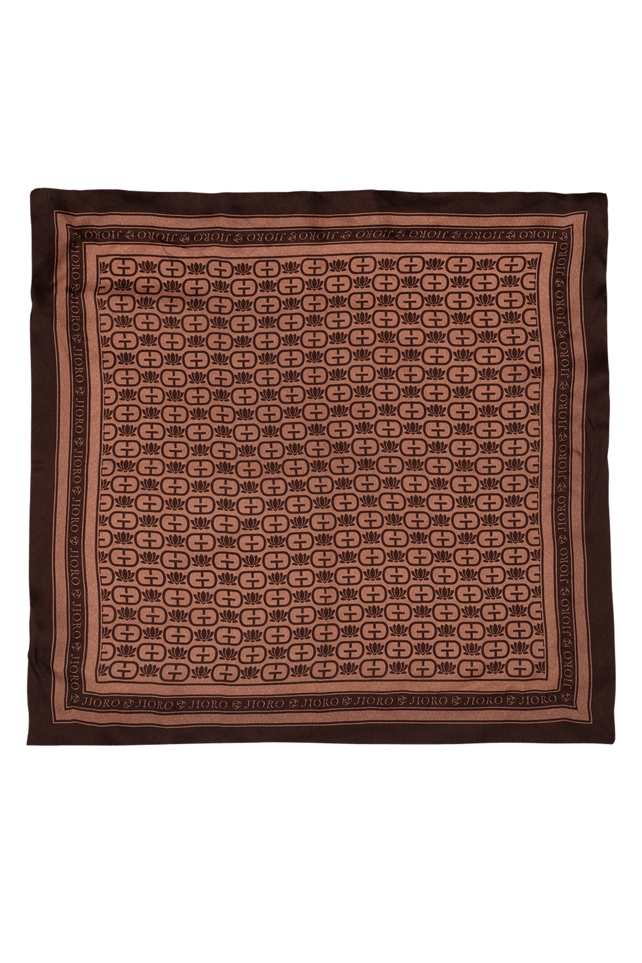 SQUARE VISCOSE HEADSCARF - MOCHA MOUSSE LOGO JIORO КВАДРАТНА КЪРПА ЗА ГЛАВА ОТ ВИСКОЗА – MOCHA MOUSSE LOGO JIORO