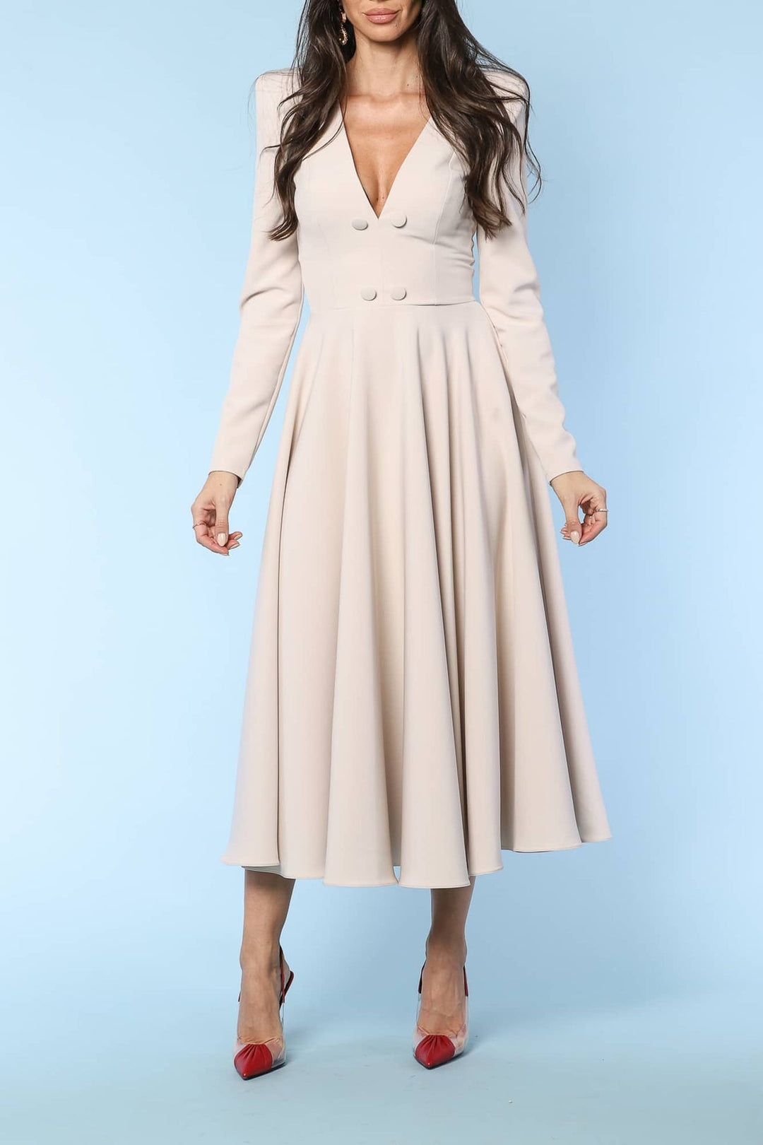 YVN MOVIE STAR A-LINE BUTTONS DETAILS MIDI DRESS - Fashion Roots