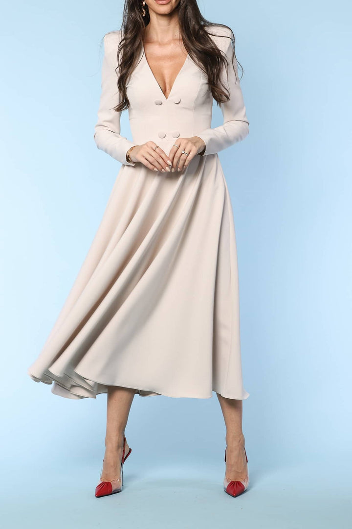 YVN MOVIE STAR A-LINE BUTTONS DETAILS MIDI DRESS - Fashion Roots