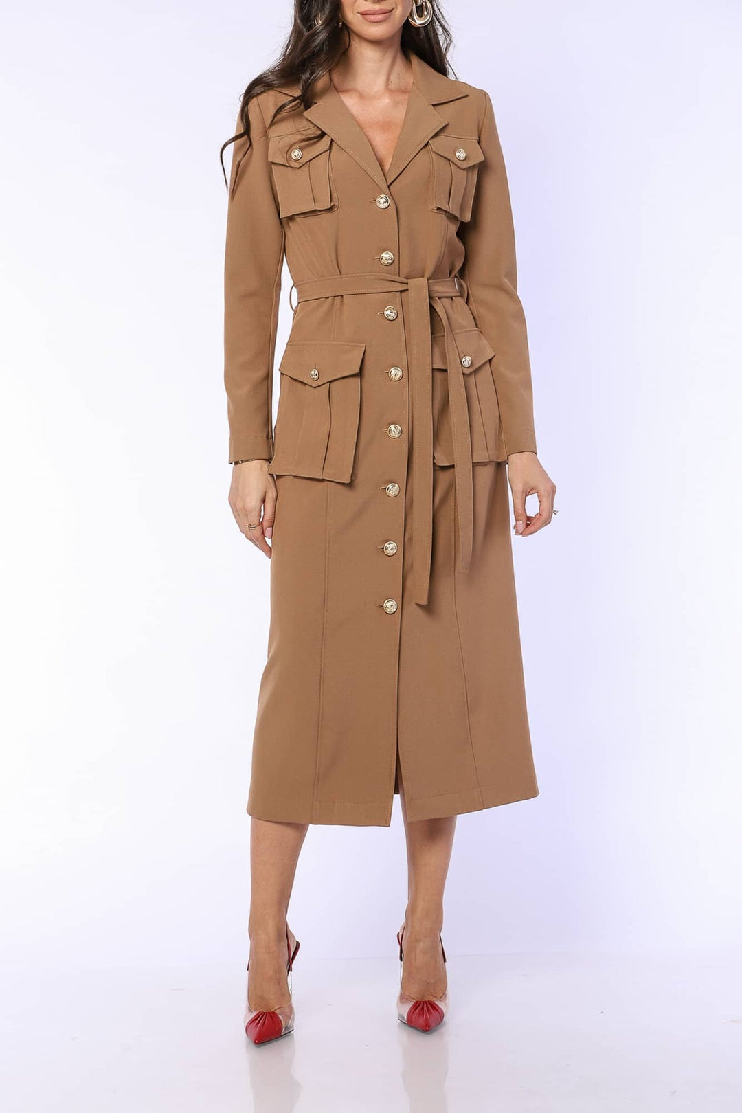 YVN BELTED BUTTON-UP DRESS - Fashion Roots