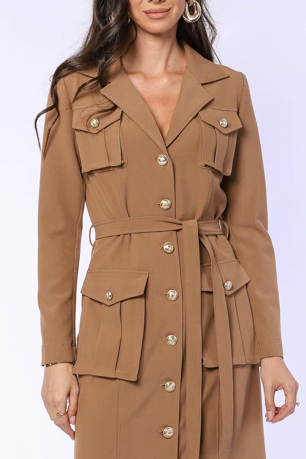 YVN BELTED BUTTON-UP DRESS - Fashion Roots