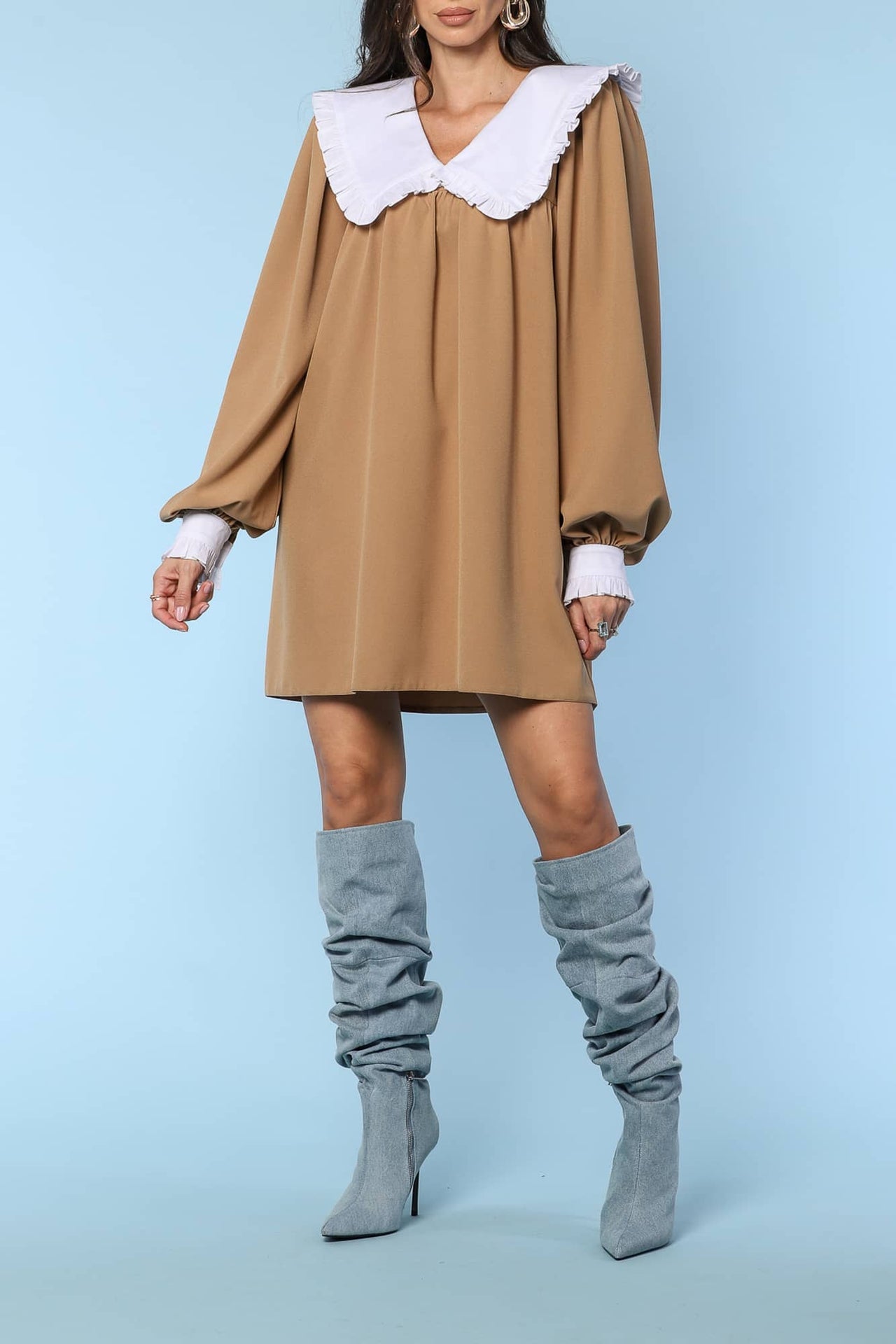 YVN MINI-ROBE SOPHISTIQUÉE À COL CONTRASTÉ