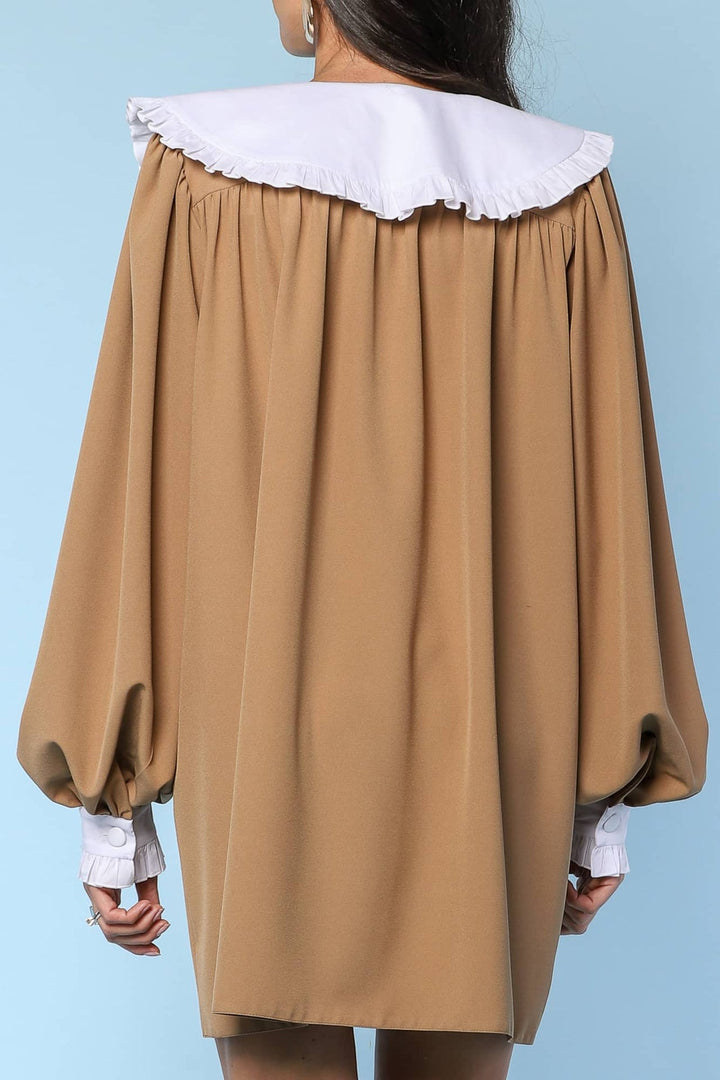YVN SOPHISTICATED CONTRAST COLLAR MINI DRESS - Fashion Roots
