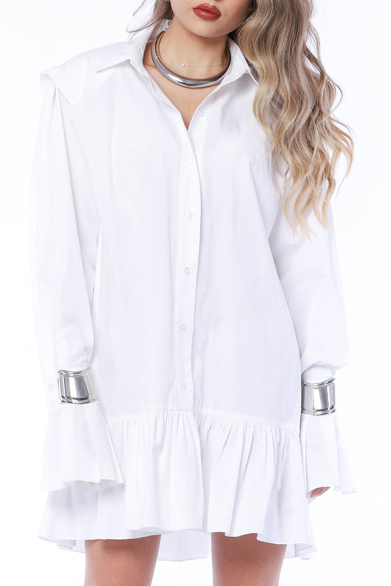 YVN MINI ROBE-CHEMISE À MANCHES BOUFFANTES