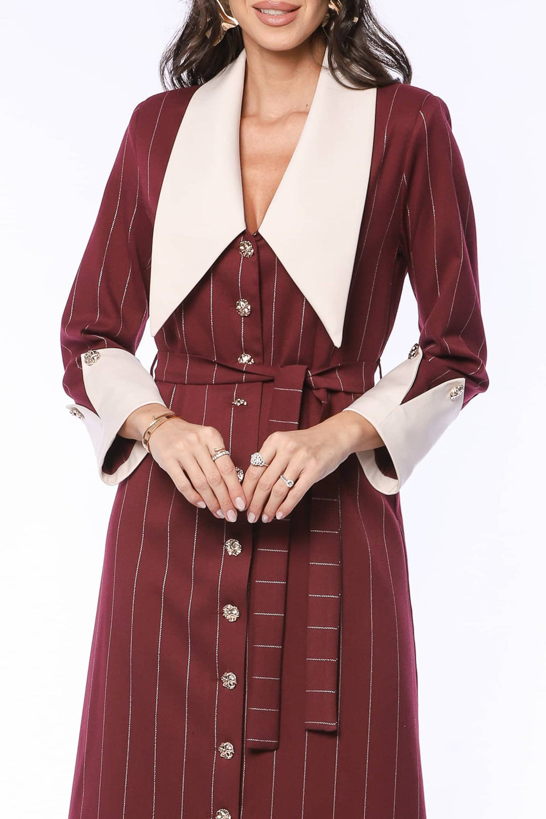 YVN Vintage Charm Pointed Collar Midi Dress - Fashion Roots