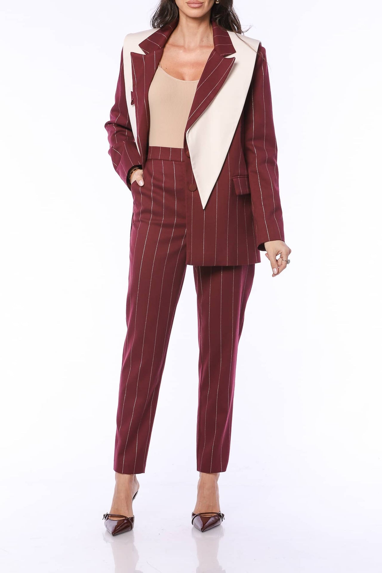 Pantalon droit à rayures sophistiqué