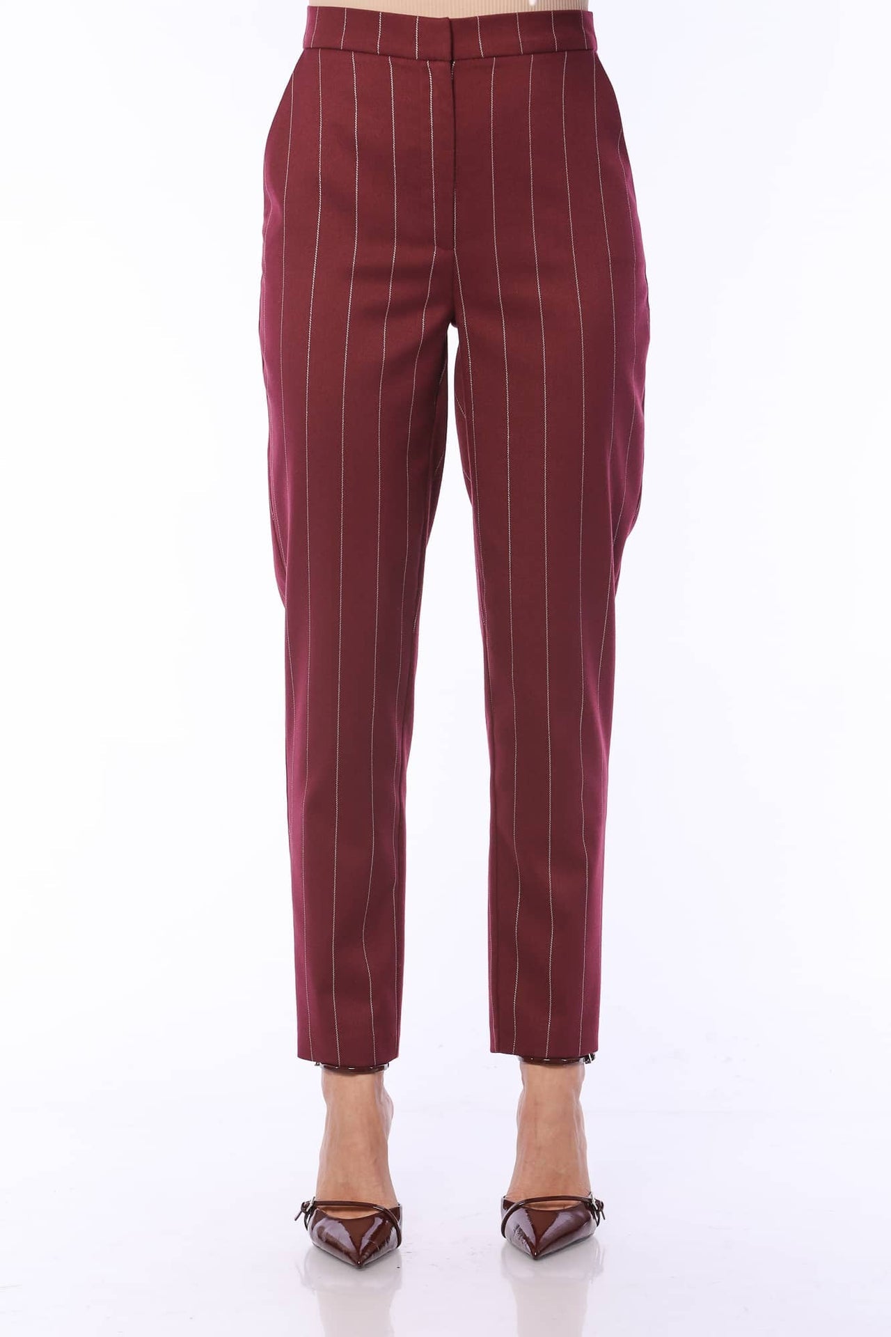 Pantalon droit à rayures sophistiqué