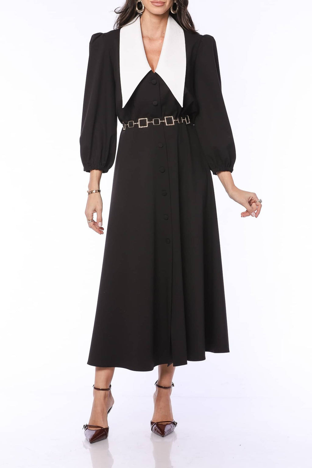 YVN Collared Retro Romance Midi Dress