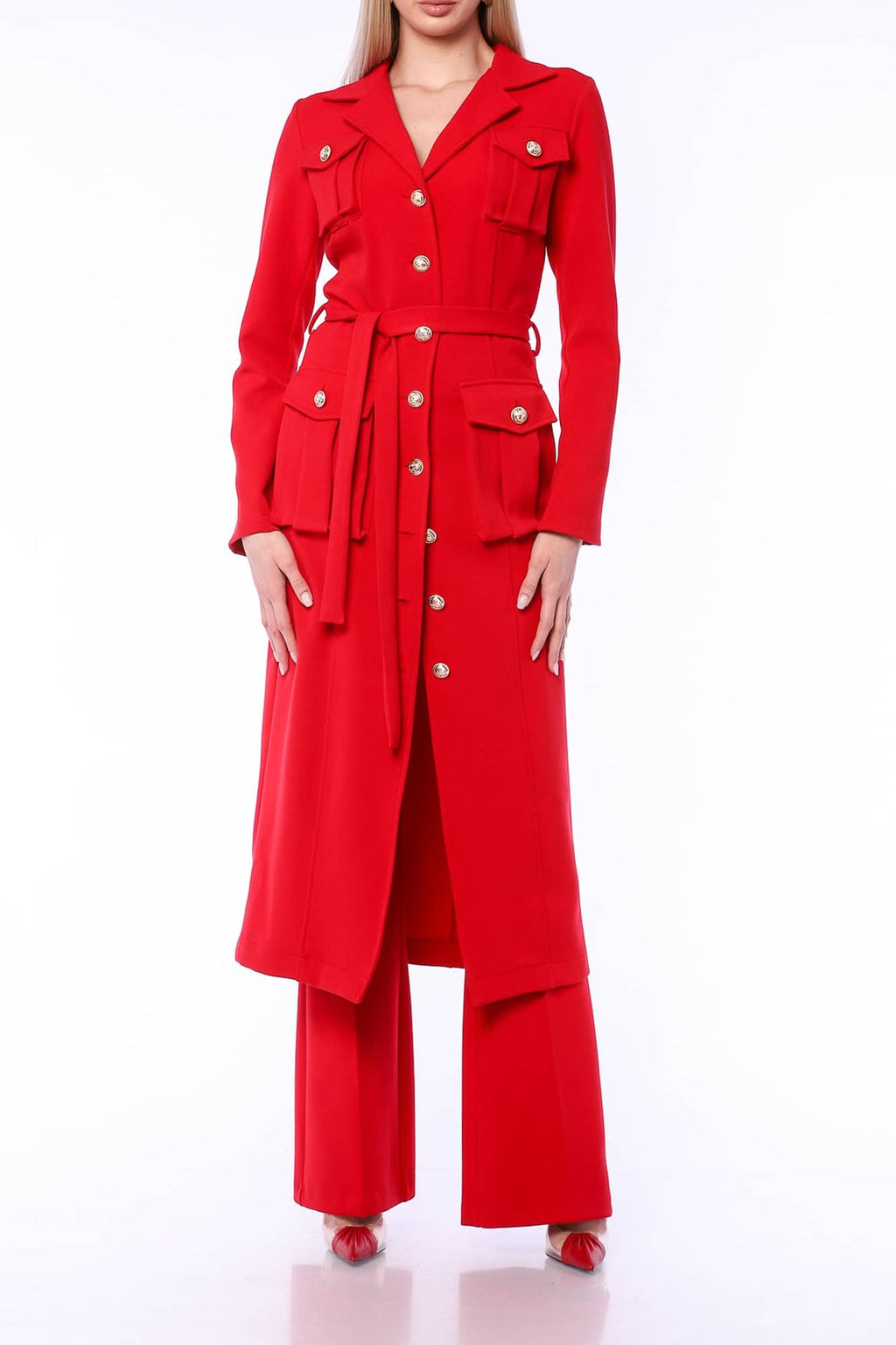 YVN RED GLAMOUR TRENCH COAT DRESS