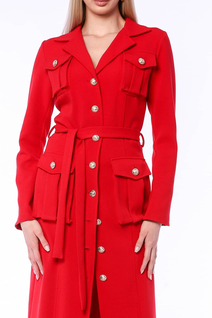 YVN RED GLAMOUR TRENCH COAT DRESS - Fashion Roots
