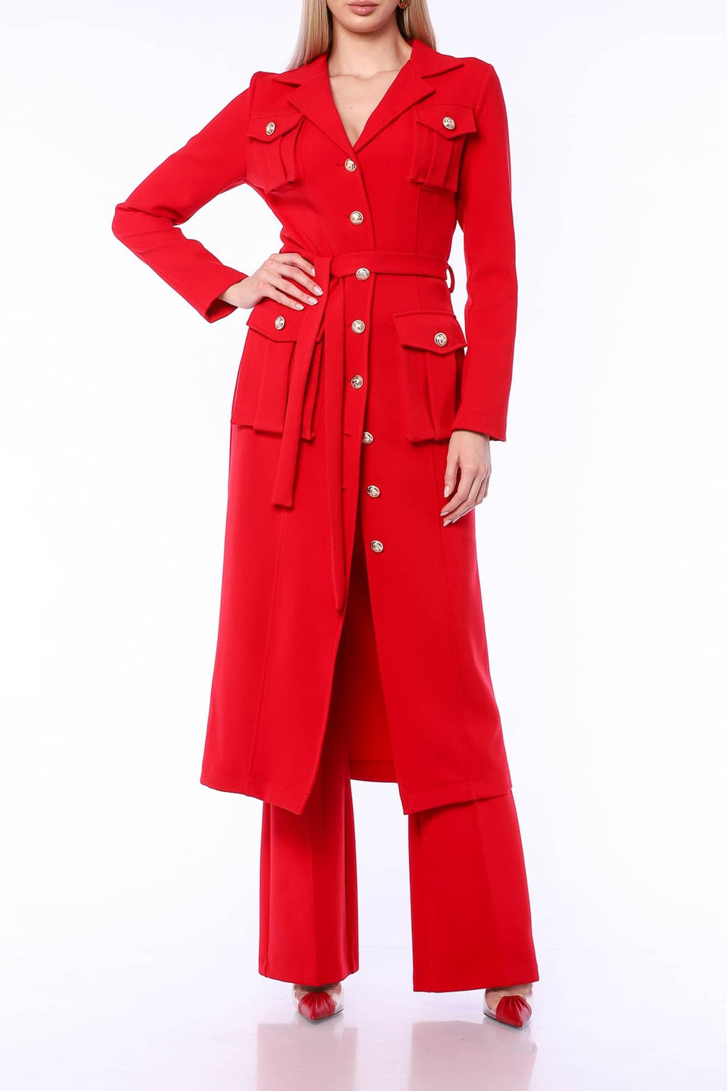 YVN RED GLAMOUR TRENCH COAT DRESS