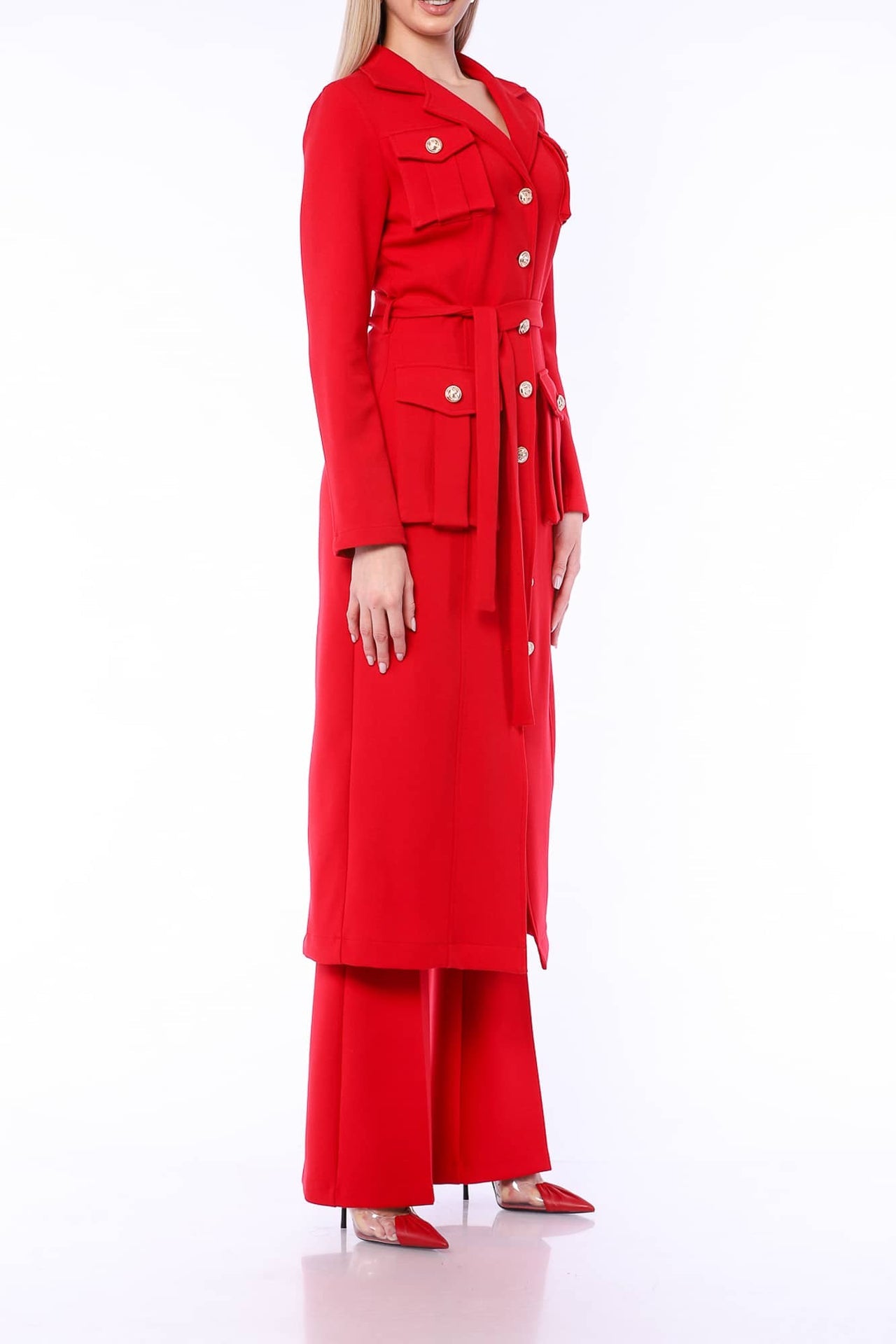 YVN RED GLAMOUR TRENCH COAT DRESS