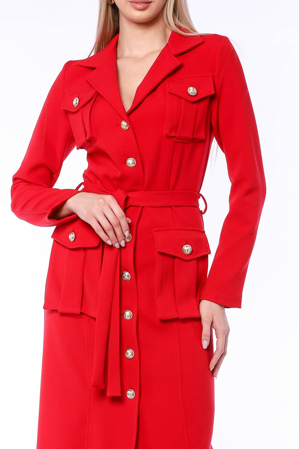 YVN RED GLAMOUR TRENCH COAT DRESS - Fashion Roots