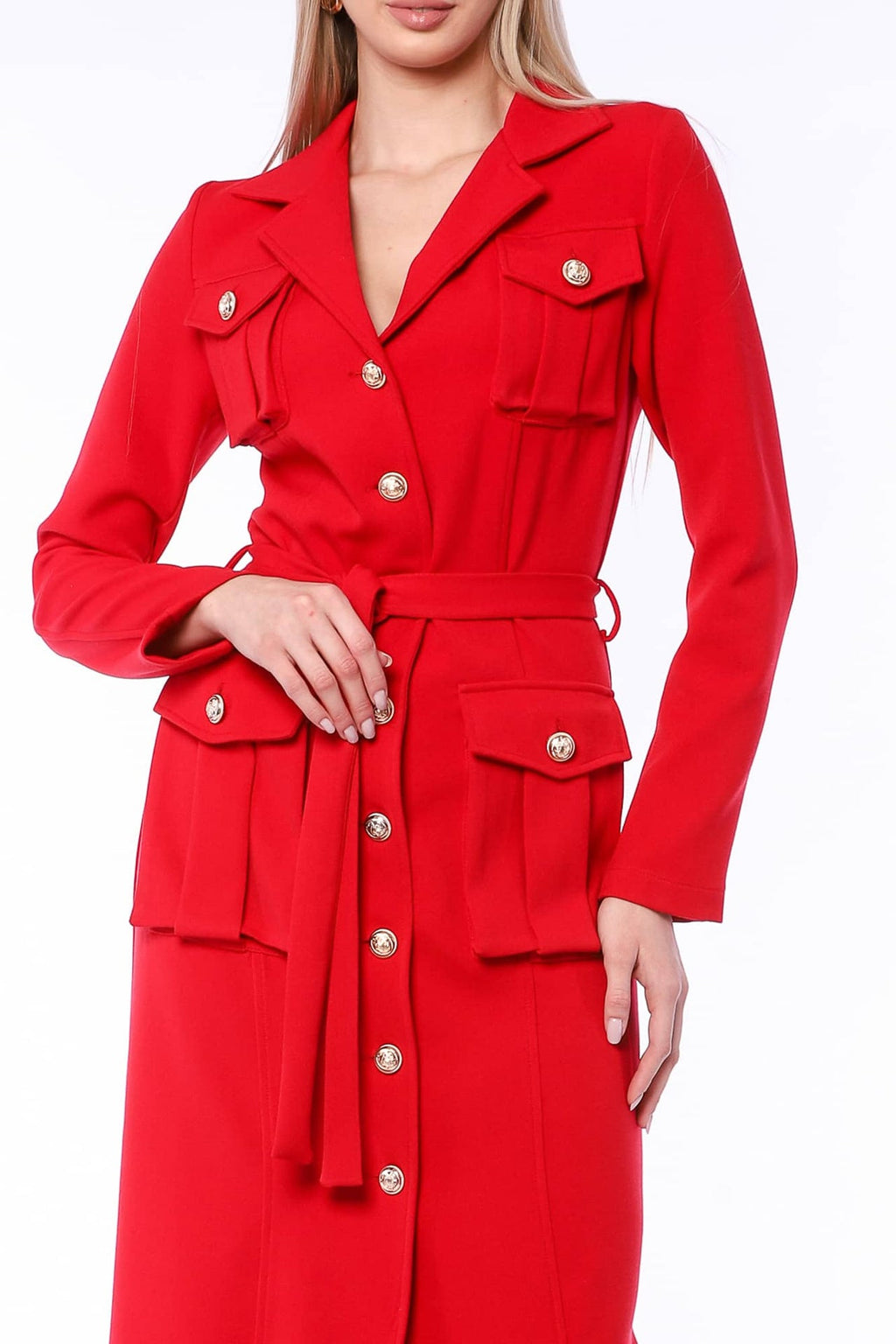 YVN RED GLAMOUR TRENCH COAT DRESS