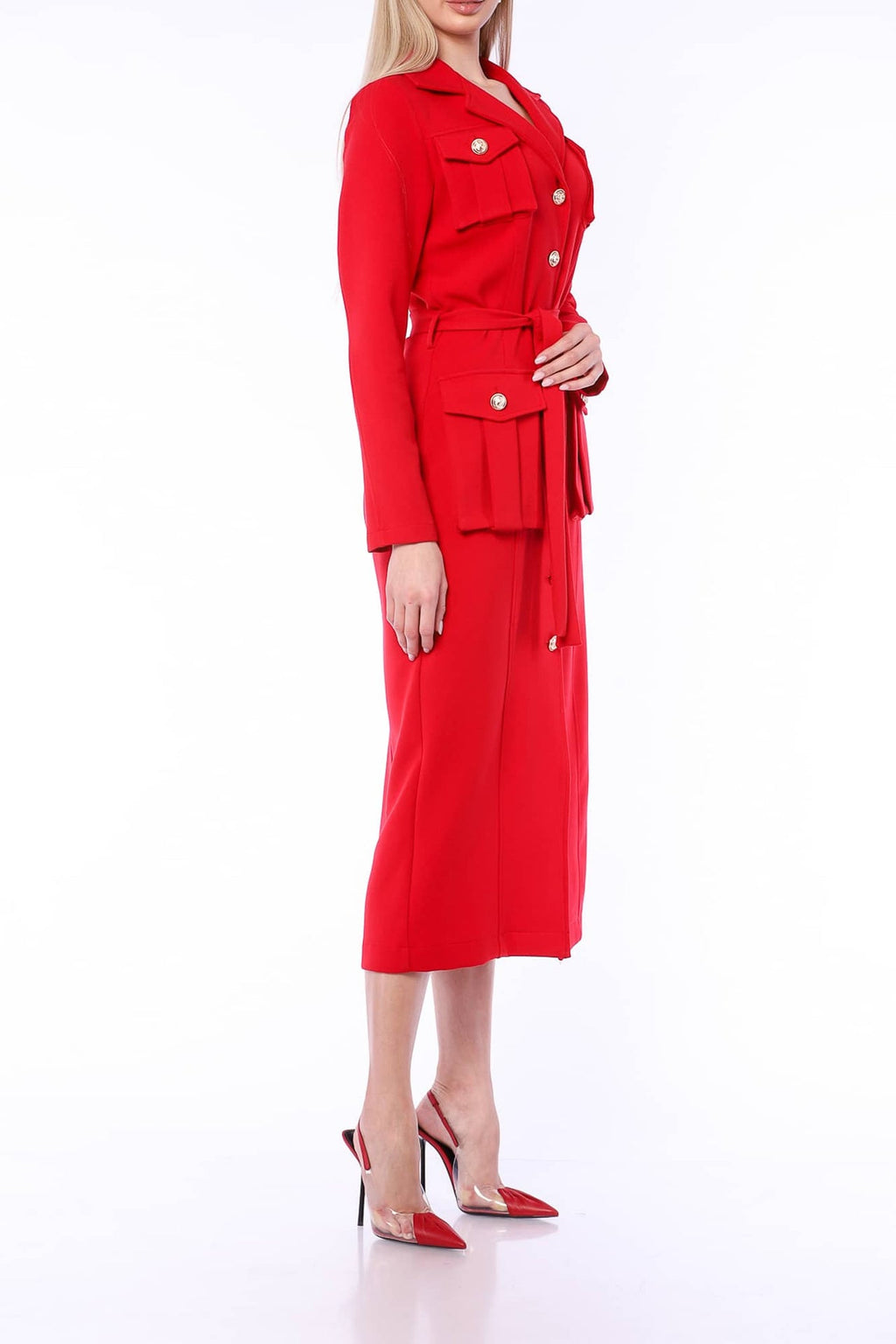 YVN RED GLAMOUR TRENCH COAT DRESS
