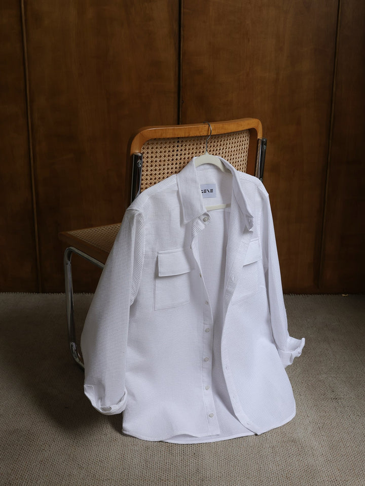 GENE - White Cove Cotton Piqué Classic Shirt - Fashion Roots