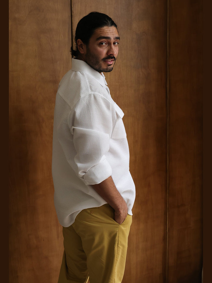 GENE - White Cove Cotton Piqué Classic Shirt - Fashion Roots