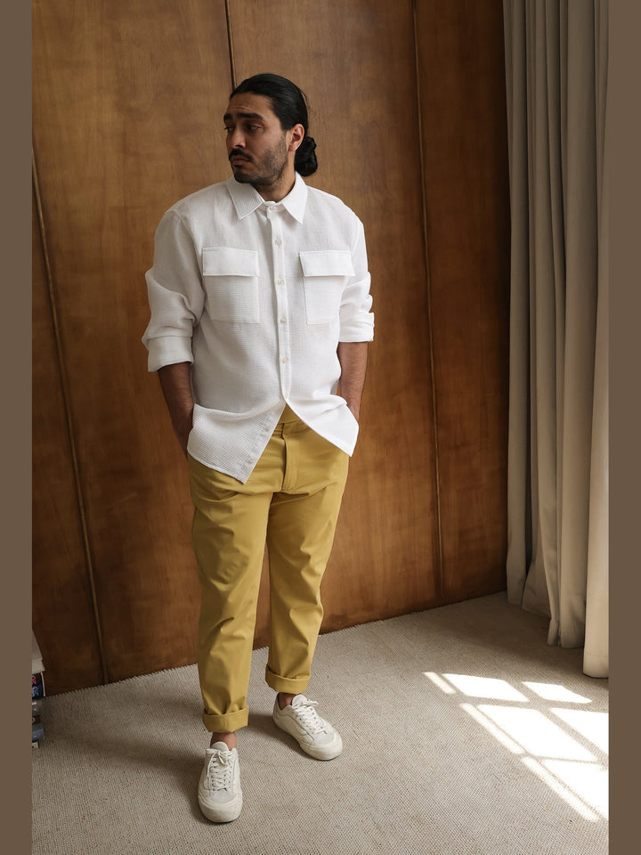 GENE - White Cove Cotton Piqué Classic Shirt - Fashion Roots