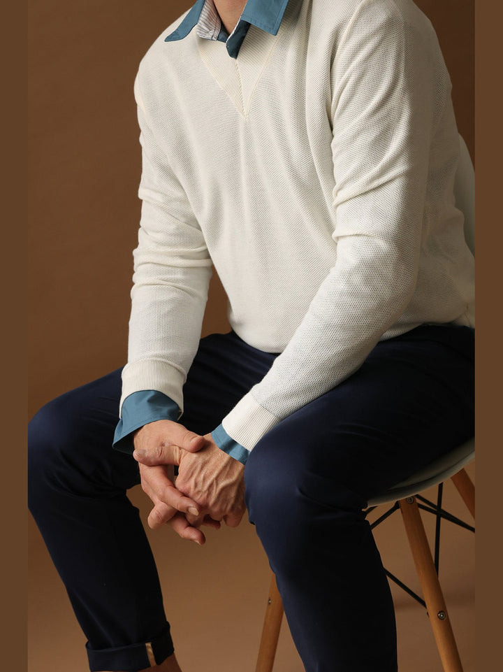 GENE - Ivory Frame V-Neck Sweater - Fashion Roots