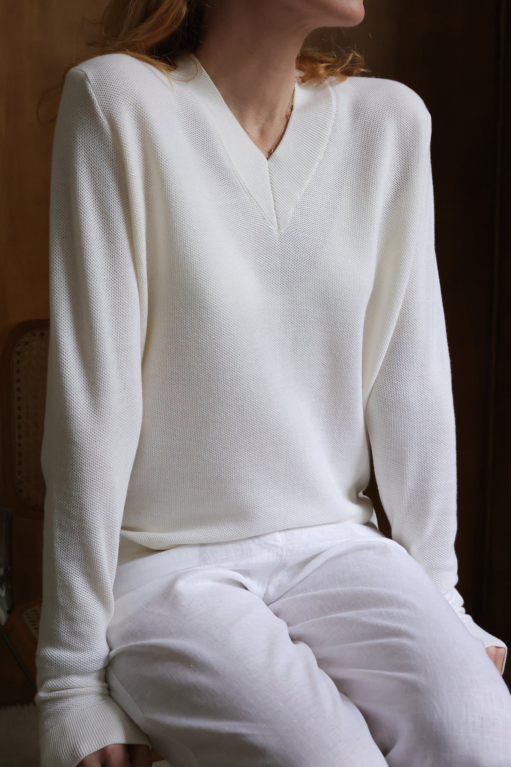 Ivory Frame V-Neck Sweater